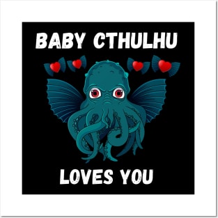 Cute Little Baby Cthulhu Loves You Design Posters and Art